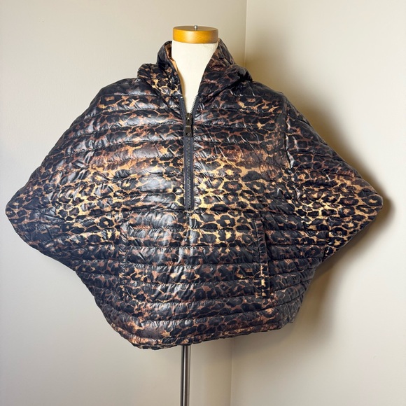 THINK ROYLN Jackets & Blazers - THINK ROYLN Leopard Print 1/4 Zip Down Fill Puffer Poncho BROWN-ROSE GOLD / XS-S